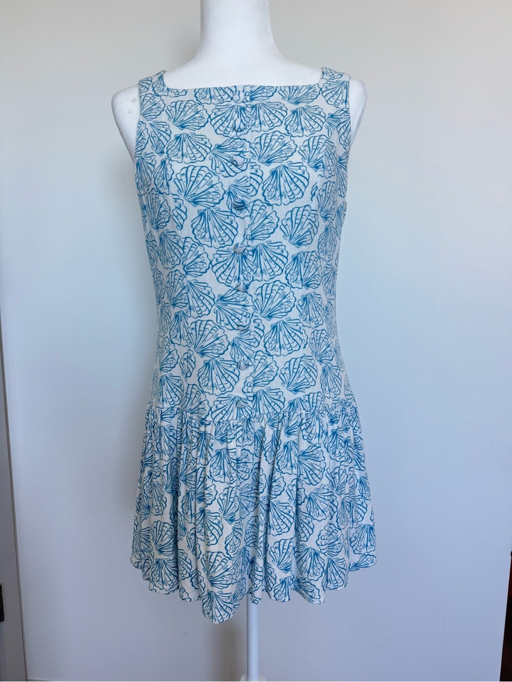 Seashell Print Linen Blend Dress – Size S